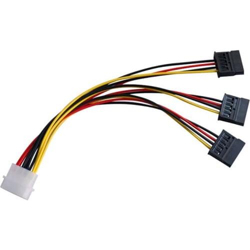 1pc 4 Pin IDE Molex To 3 Serial ATA SATA Power Splitter Extension Cable Connectors Computer Connection And Plugin Free shipping