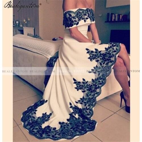 2021 Vintage Hi-Lo Off The Shoulder Long Prom Dresses Appliques Custom Made Formal Evening Gowns Party Dress PD98