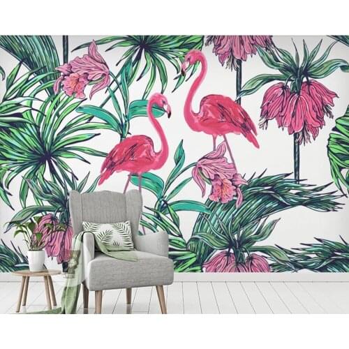 Flamingo leaves tropical rain forest 3d wallpaper,living room tv sofa wall bedroom restaurant bar custom murals papel de parede
