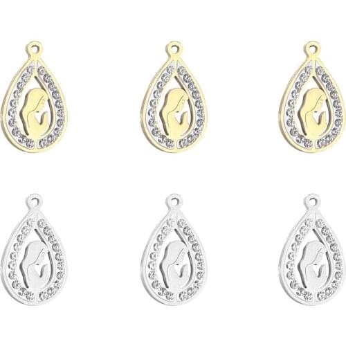 5pcs/Lot Rhinestone Virgin Maria Charm Stainless Steel Water Drop-shaped Jewelry DYI Pendant for Necklace or Bracelet