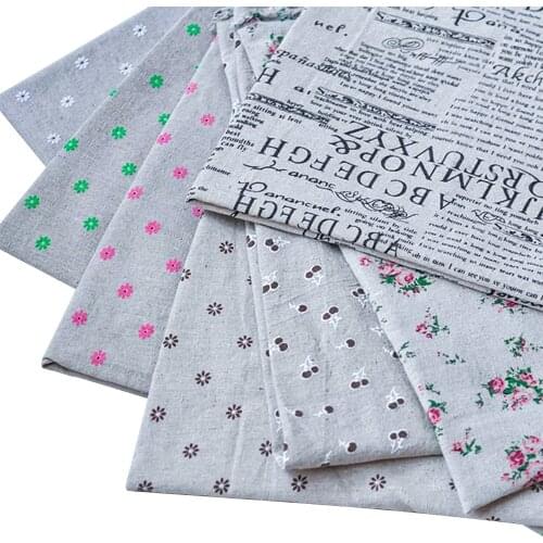 7pieces natural linen fabric square DIY craft fabric 50cm*50cm/piece daisy/cherry/newspaper/rose design free shipping B2017999
