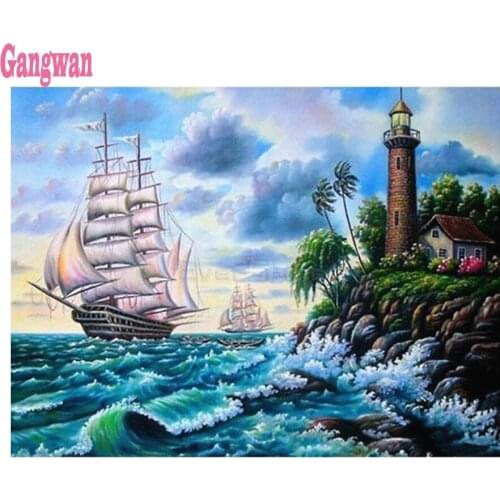 Needlework Diamond Painting Full Display Ship Diamond Embroidery Rhinestone Mosaic Picture by numbers hobby Caribbean landscape
