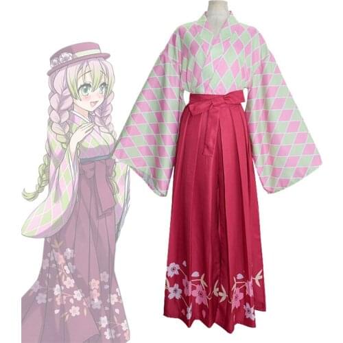 Anime Halloween Costumes Kanroji Mitsuri Demon Slayer Kamado Nezuko Cosplay Kimono Outfit Kimetsu No Yaiba Twist Braid Wig Party