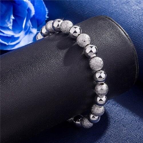 Hot charm 8MM Frosted beads chain 925 sterling silver Bracelet for woman man Wedding party Christmas Gifts fashion fine Jewelry
