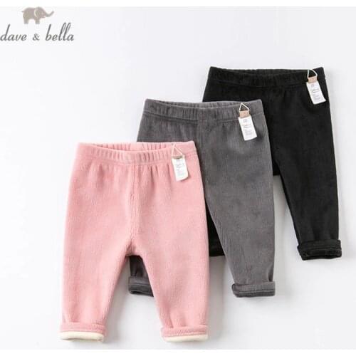 DB16374 dave bella winter baby girls fashion solid pants children full length kids pants infant toddler trousers