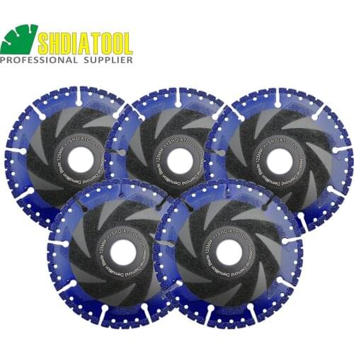 SHDIATOOL 5pcs 5" Vacuum Brazed Diamond cutting disc for multi Purpose 125mm rescue Diamond saw blade Cast Iron Rebar Aluminum