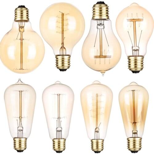 E27 40W Vintage Edison Bulb Incandescent Filament Light A19 G80 G95 ST64 Screw Base Warm White 220V Industrial Retro Lamp Decor