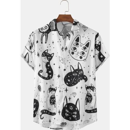 Hawaiian Shirt For Mens 2021 New Fashion Funny Abstract Cat Pattern Print Short Sleeve Light Shirts Plus Size 5XL 6XL