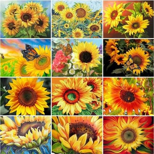 HUACAN 5D DIY Diamond Painting Sunflower Full Drill Square Needlework Art Diamond Embroidery Cross Stitch Kit Home Decoration