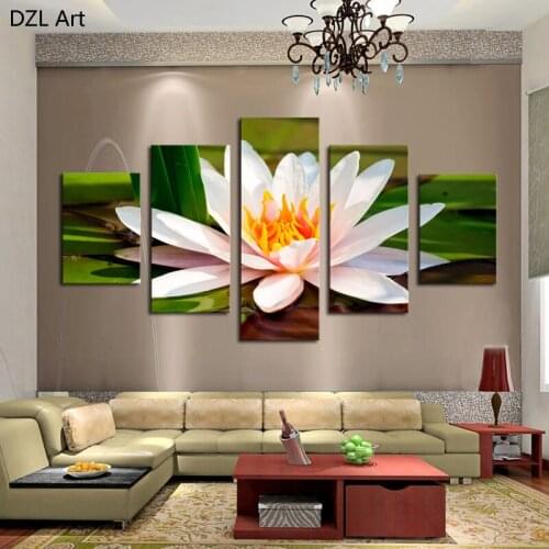 Free shipping 5 Pieces White Flowers Modern Home Wall Decor Canvas picture Art HD Print Painting Canvas art Unframed