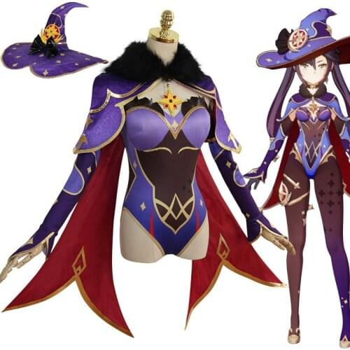 Game Genshin Impact Mona Cosplay Costumes Megistus Astral Reflection Women Cosplay Prop Wig Kawaii Enigmatic Astrologer Bodysuit