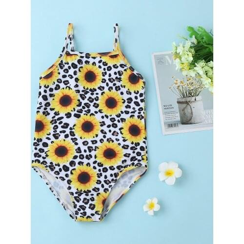 Girls' swimsuit, childrens clothing, sunflower flower pattern, one-piece swimsuit, cute girl, fashion swimsuit