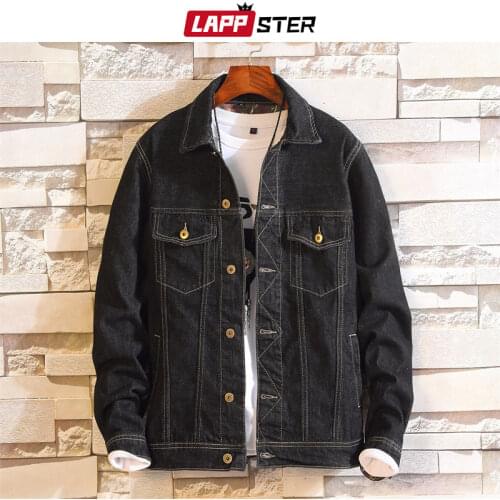 LAPPSTER Black Streetwear Jeans Jackets 2021 Men Hip Hop Harajuku Bomber Jacket Denim Jacket Korean Fashions Casual Windbreaker