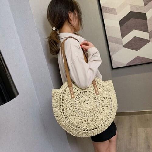 Fashion Straw Tote Handbag Female 2021 Summer Ladys Shoulder Large Bags Women‘s Casual Beach Tote Casual Bag