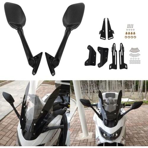 DHBH-Carbon Fiber Motorcycle RearView Mirrors Adjustable Windshield Bracket for Yamaha Nmax125 Nmax150 2015-2019
