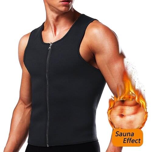Men Waist Trainer Vest For Running Weight Loss Fat Burning Hot Neoprene Corset Body Shaper Zipper Sauna Tank Top Shirt Shapewear