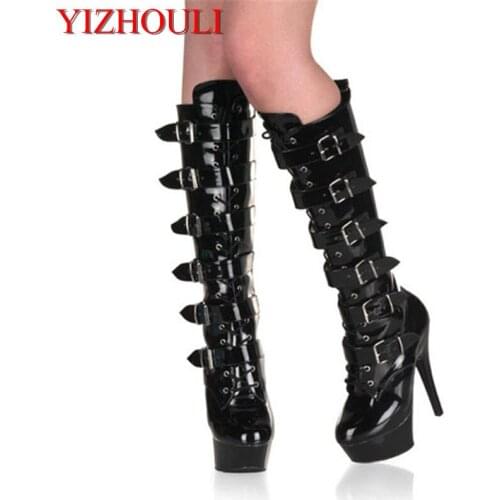 6 Inch Platform Heels Super-Elevation High-Heeled Shoes 15cm High-Leg Boots Platform Boots Buckle Ds Fun Shoes