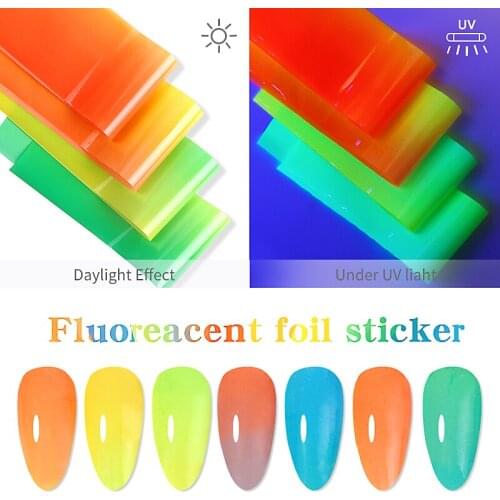 10Pcs Fluorescent Nail Art Foil Transfer Stickers Set Summer Glitter Colorful Nail Art Decals DIY Decoration For Manicures