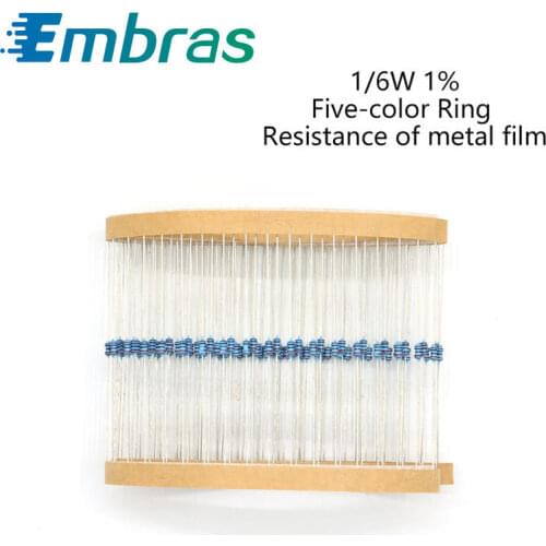 100Pcs 1/6W Metal Film Set Of Resistor 0R-22M 1% Tolerance 56K 75K 100K 130K 150K 390K 560K 820K 1M 10 Ohm Electronic Resistance