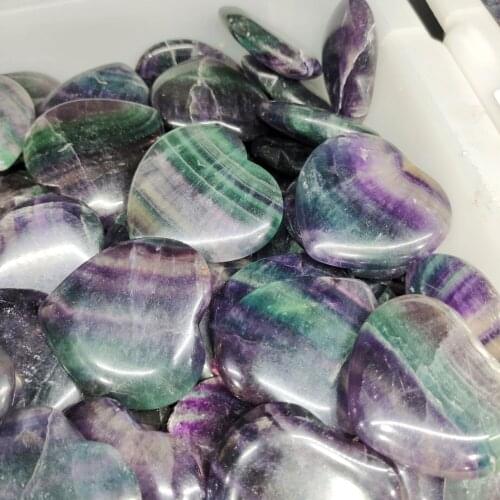 1pcs 70-90g Natural Rainbow Fluorite Crystal Love Heart Stone crystal quartz Crystal Healing Wholesale