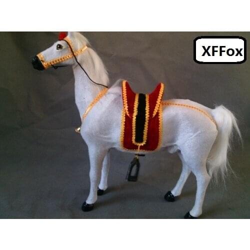 New big real life standing horse model plastic&furs simulation white horse doll with saddle gift about 45x46cm xf1873