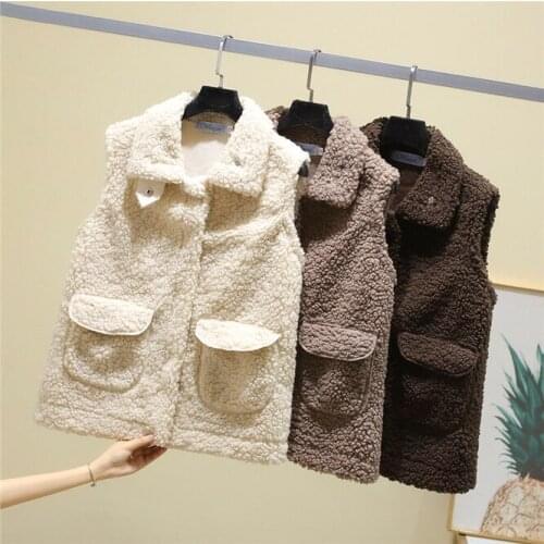 Newest Korean Fur Furry Plush Vest Women Sleeveless Down Coat Tops Lady Casual Short Outwear Waistcoat Parkas Jacket Coats Cloth