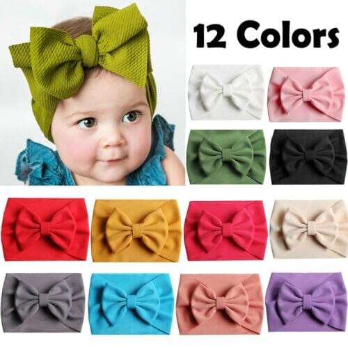 Girls Baby Toddler Turban Solid Headband Hair Band Bow Accessories Headwear