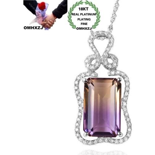 OMHXZJ Wholesale CA491 European Fashion Woman Party Birthday Wedding Gift Rectangle Zircon 18KT Rose White Gold Pendant Charm