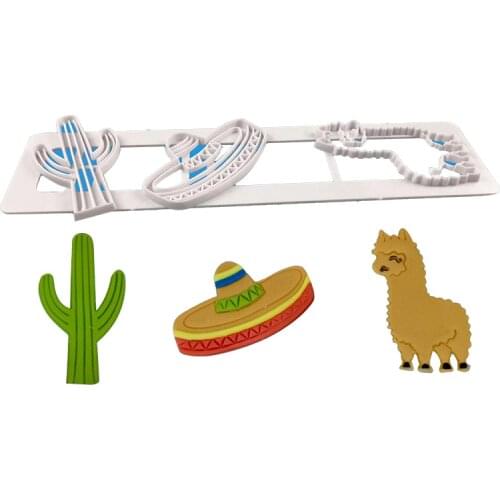 Desert Cactus Alpaca Cookie Cutter Plastic Biscuit Knife Baking Fruit Cake Kitchen Tools Mold Embossing Printing