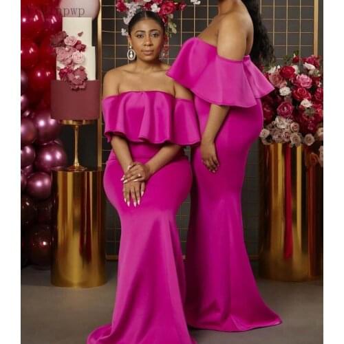 YiMinpwp Fuchsia Mermaid Bridesmaid Dresses Off Shoulder Floor Length Simple Garden Wedding Guest Gowns Maid of Honor Dress Maxi