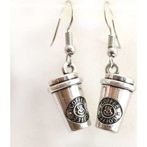 Coffee Cup Charms Keychain earring Accessory High Polished Silver Plated Pendant Lobster Claw Clasp Charms for Coffee Lovers