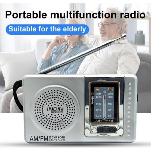 BC-R2048 Mini Radio Pocket Size Telescopic Antenna Battery Powered Portable Multifunctionl AM FM Radio for Elder