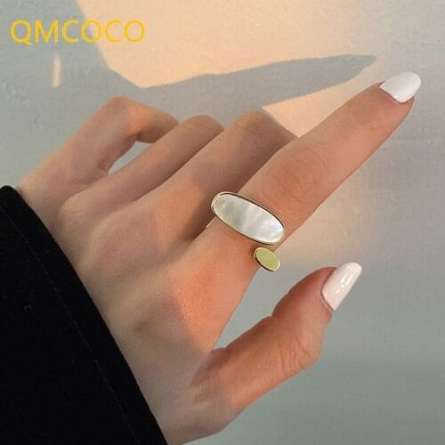 QMCOCO New 925 Silver Shell Geometric Rings For Women Creative Design Fashion Personality Simple Jewelry Party Birthday Gifts