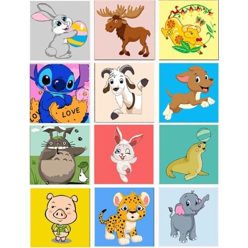 Frame DIY Painting By Numbers Children Cartoon Animals Paint By Number Hand Painted Calligraphy Painting 20x20cm Artowrk