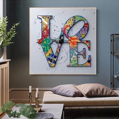 Modern Abstract Personality Color Graffiti LOVE Wordart Canvas Painting Poster Print Wall Art Picture for Living Room Decoration