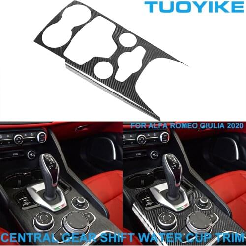 LHD RHD Car Styling Real Dry Carbon Fiber Central Gear Shift Water Cup Holder Panel Trim Cover Stick For Alfa Romeo Giulia 2020
