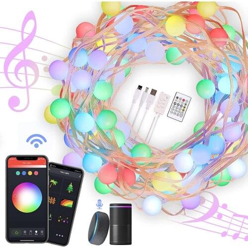 Smart Fairy Lights , Smart Globe String Lights USB ,RGB Color Timer APP,Dream Color String Lights, Music Sync Compatible with Al