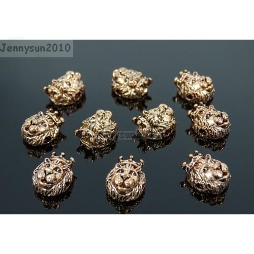 Vintage Antique Rose Gold Tone Solid Metal King Crown Lion Head Bracelet Connector Charm Beads 50Pcs/Pack