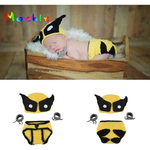 Latest Crochet Wolverine Hat Claws and Diaper Cover for Baby Boys Fotografia Knitted Newborn Superhero Costume Photography Props