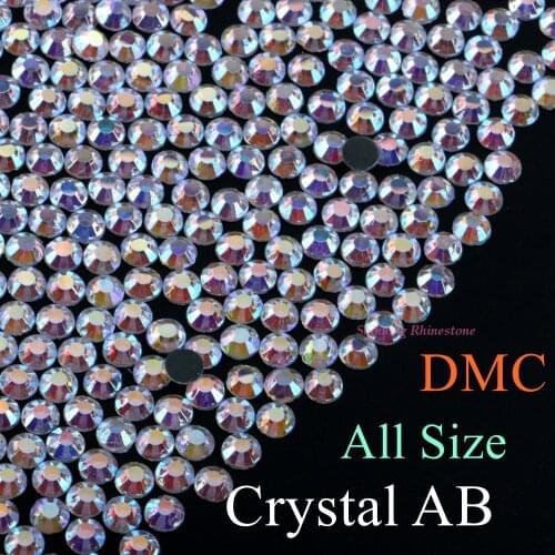 High Quality SS4 to SS50 Crystal AB DMC Hotfix Rhinestone 1.5mm to 9.5mm Glass Strass Hot Fix Iron On Rhinestones Flatback
