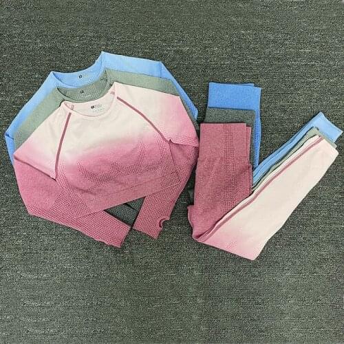 High Quality Women Seamless Yoga Set Gymwear Workout Clothes Long Sleeve Gym Crop Top High Waist Leggings Fitness Sports Wear