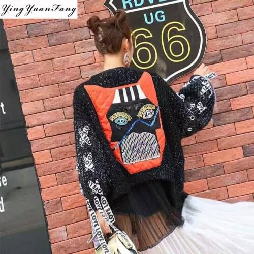 YingYuanFang Thailand fashion ladies cartoon applique letterband cardigan sweater,Real inventory, good quality