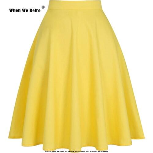 Y2K Cotton Solid Color Summer Black Red Green Yellow Skirt VD0020 Jupe Femme Women Clothing 50s 60s Retro Vintage Skirt
