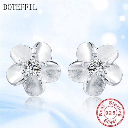 Simple Delicate Flower Stud Girl Gift Stud Tiny Cz Stone Real 925 Sterling Silver Dainty Zircon Crystal Earring Women Jewelry