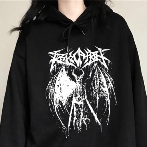 Gothic Women Hoodies Long-Sleeved Y2K Grunge Hooded Kpop Casual Clothes Harajuku Punk Girl Sweatshirts Loose Femme Top Emo Dark