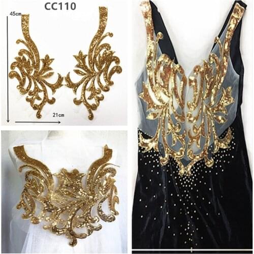 1 pair Gold sequin silver sequin embroidery flowers cloth stickers dance dress clothes decoration DIY sewing clothes patch CC110