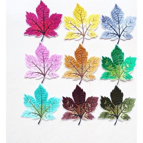 1 Pcs Maple leaf tree leaves Embroidery Iron on Patches for Clothing DIY Motif Stripes Clothes Stickers Cute Badges Decoration