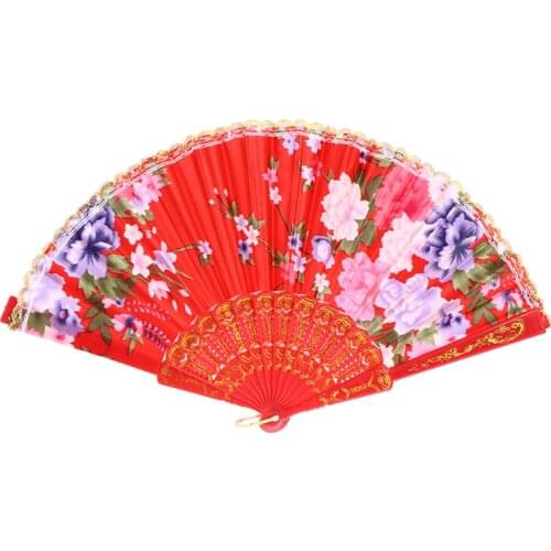 1pcs Summer Chinese Style Hand Held Folding Dance Fan Wedding Party Lace Silk Folding Hand Flower Fan Wedding Party Fan