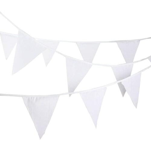 10m 36 Flags Pure White Cotton Banner Pennant Garland Children Kids Baby Shower Birthday Bunting Wedding Party Decor Accessory