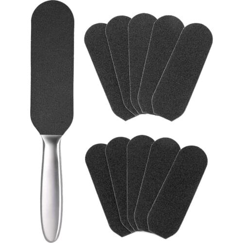11pcs/Set Pedicure Feet Care Metal Handle Foot and Coarse of Fine and Refill Files Grit Sanding Grit Cloth Rasp